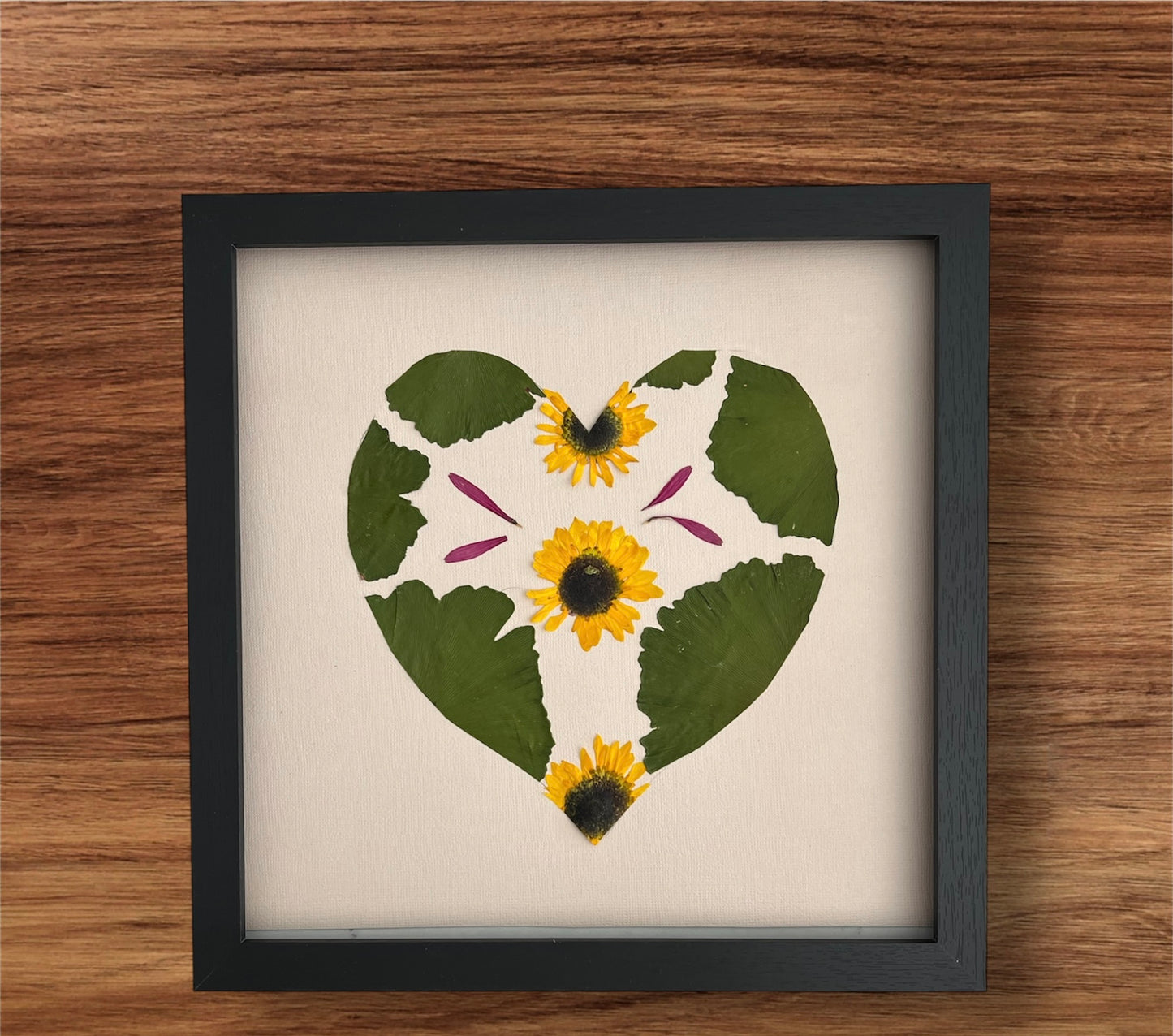 Real pressed flowers and leaves framed-Ginkgo Heart