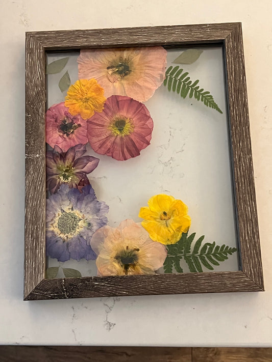 Floating glass frame, real pressed flowers, rectangular, gift