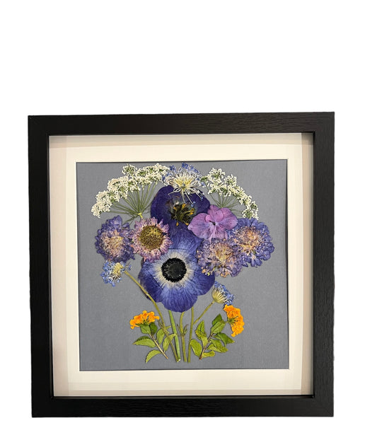 Real pressed flowers framed-blue