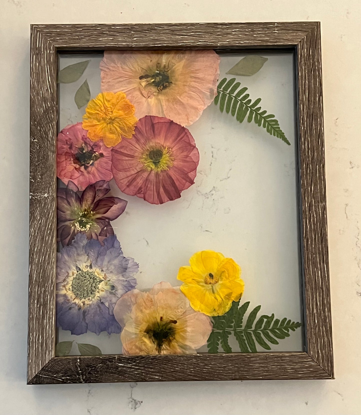 Floating glass frame, real pressed flowers, rectangular, gift