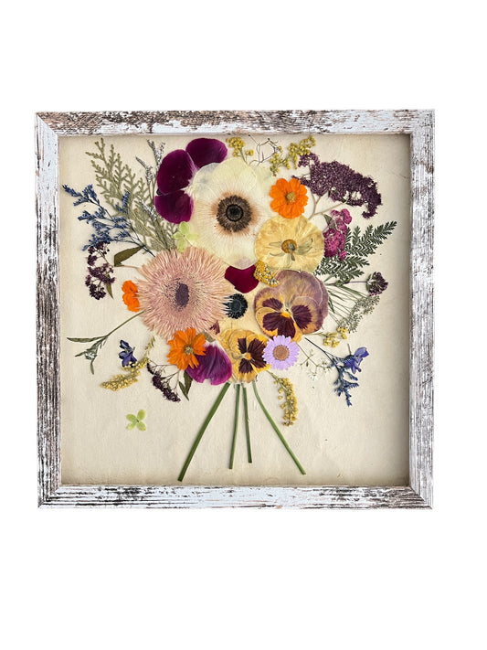 Real pressed flowers framed bouquet