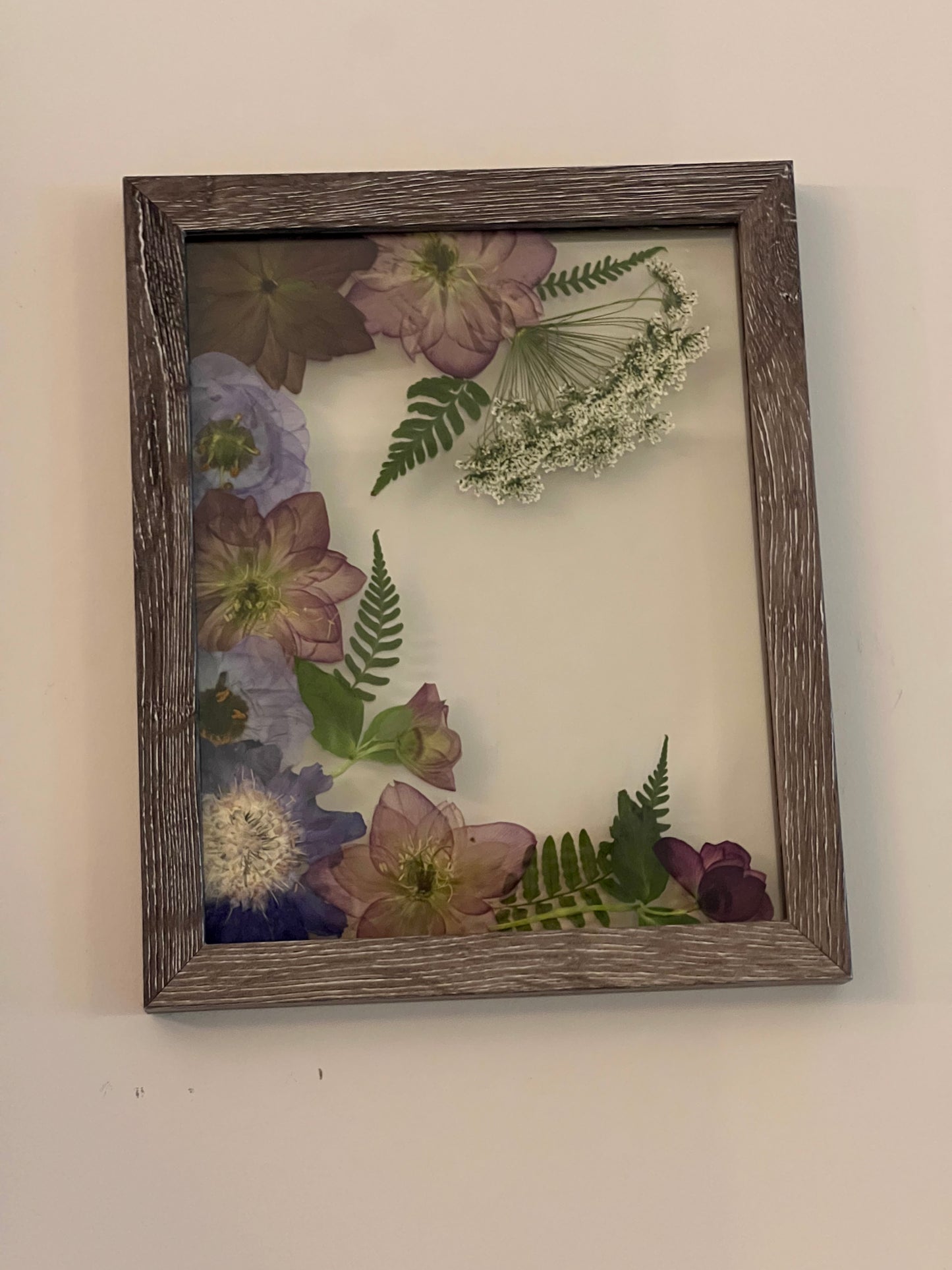 Floating glass frame, real pressed flowers, rectangular, hellebores, scabiosa, lisianthus, flower lover gift